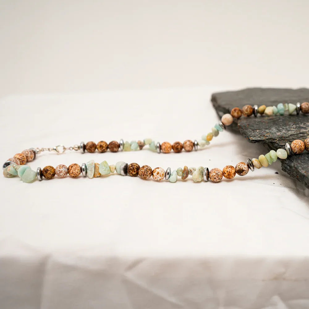 Necklace Natural Agate stone, Multi color Stone necklace