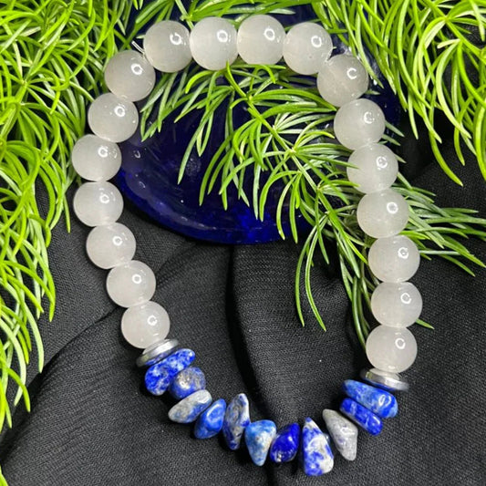 Bracelet White Stone Bead & Blue Stone Chip stone Bracelet