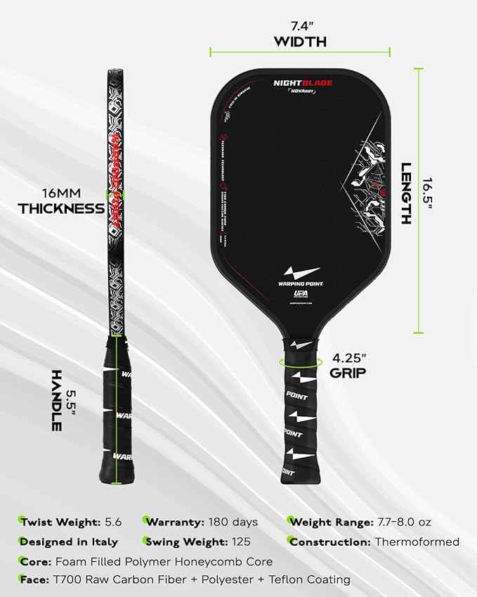 NightBlade Pickleball Paddle 16 mm High Performance Carbon Fiber Face
