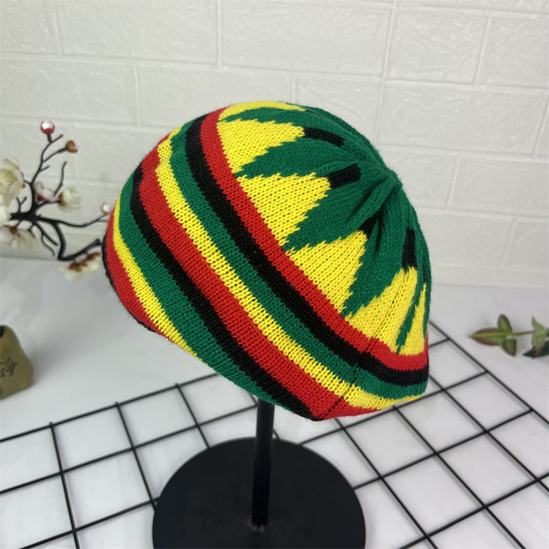 Hand Crocheted Wool Beret Jamaica Colorblock