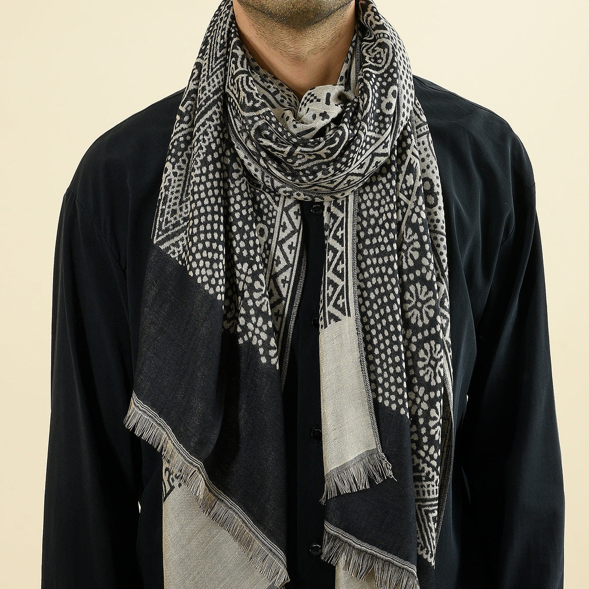 Cotton Linen Yarn-dyed Ethnic Style Scarf