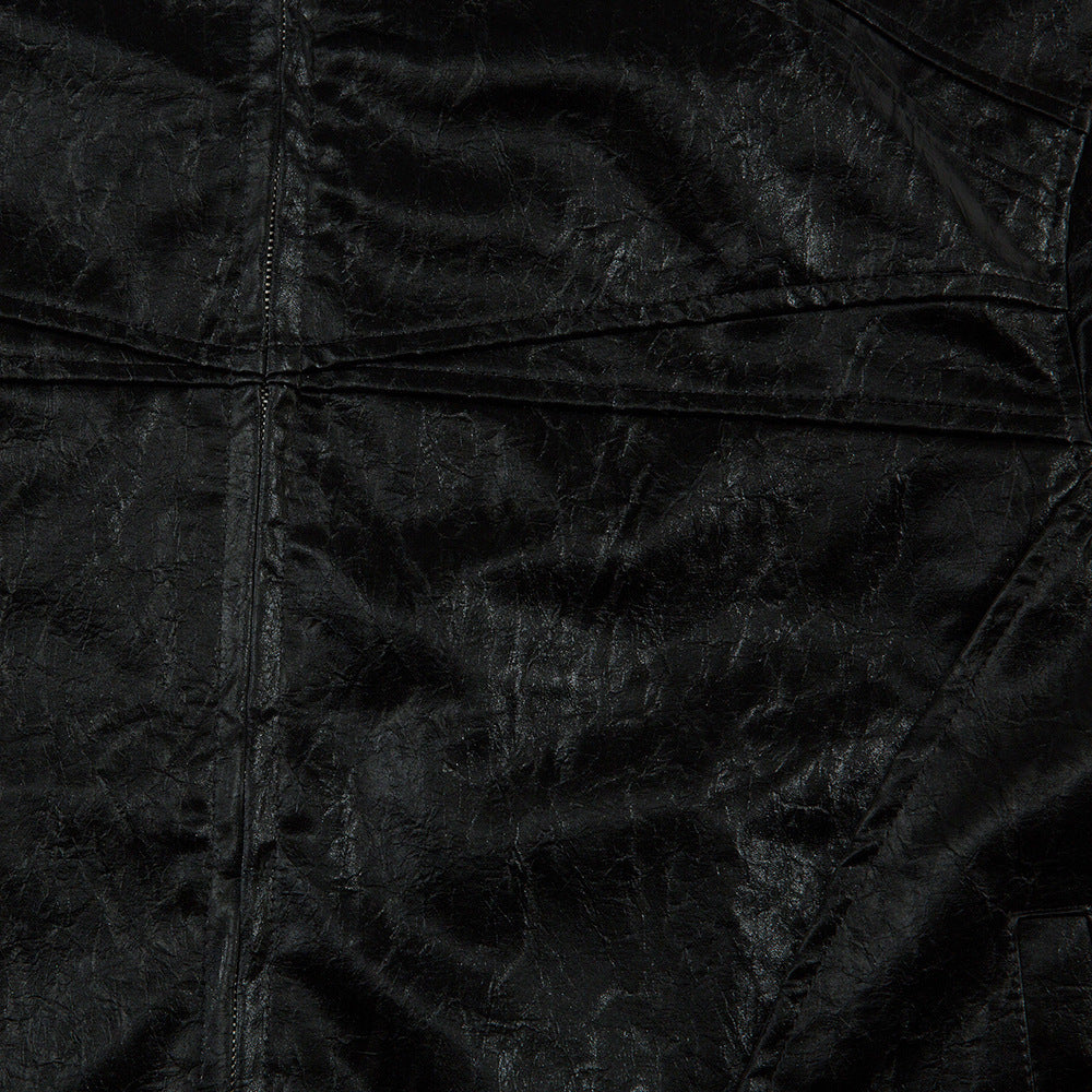 Men's Split Splicing Solid Color Loose Standing Collar Leather Jacket