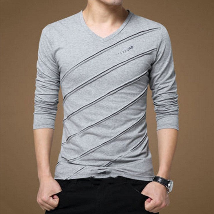 Men's Cotton V-neck Long Sleeve T-shirt