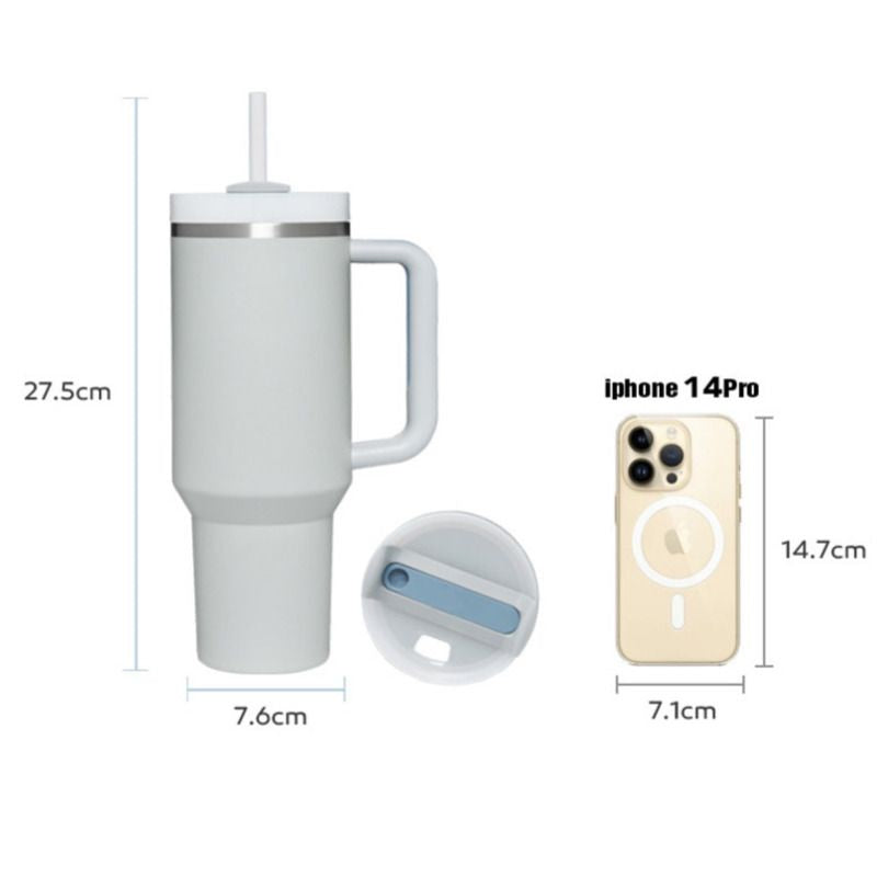 30OZ Straw Coffee Insulation Cup With Handle Portable Car Stainless Steel Water Bottle LargeCapacity Travel B PA F ree Thermal Mug