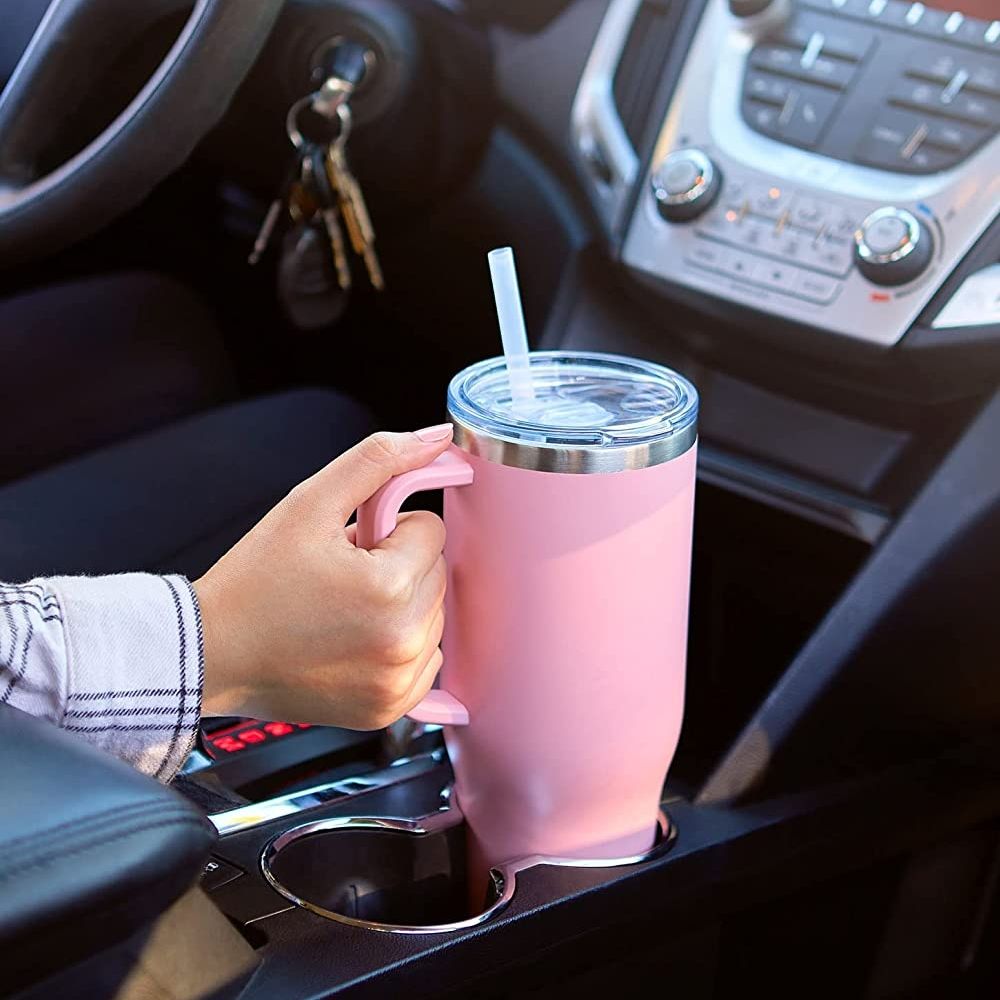 30OZ Straw Coffee Insulation Cup With Handle Portable Car Stainless Steel Water Bottle LargeCapacity Travel B PA F ree Thermal Mug