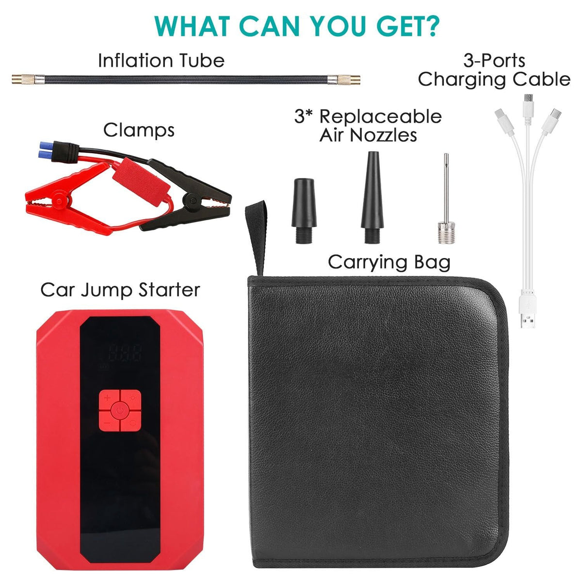 Portable Car Jump Starter Air Compressor 1500A 400PSI Car Battery Charger Jump Starter Power Bank LED Flashlight Digital Tire Inflator for 4.0L Gasoline Or 2.0L Diesel Engine