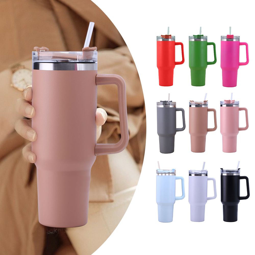 30OZ Straw Coffee Insulation Cup With Handle Portable Car Stainless Steel Water Bottle LargeCapacity Travel B PA F ree Thermal Mug
