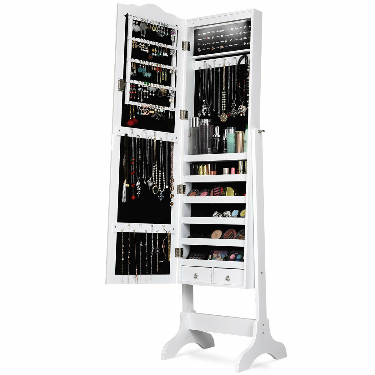 14 LED Jewelry Armoire Cabinet with Full Length Mirror and 4 Tilting Angles