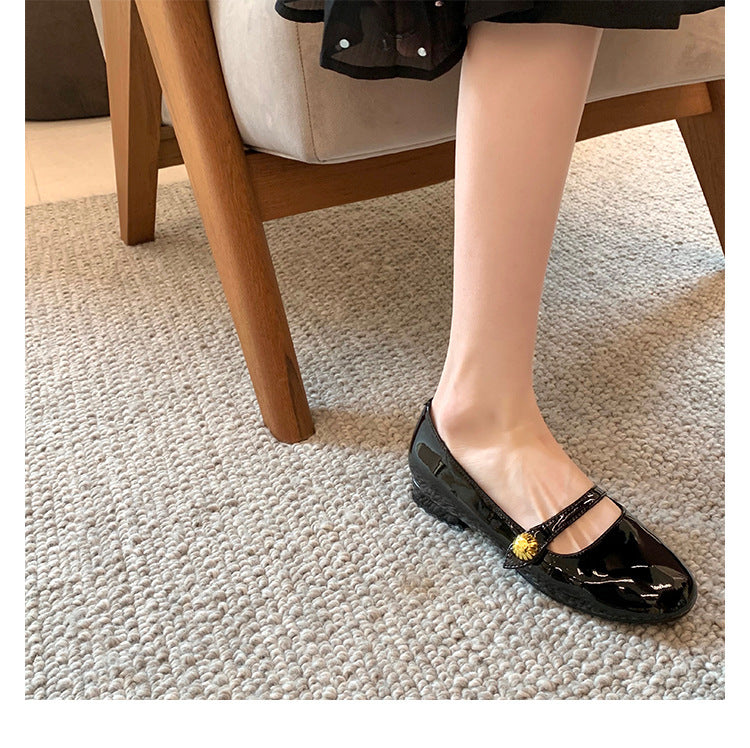 Platform Leather Shoes Shallow Mouth Round Head Chunky Heel