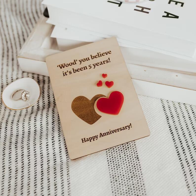 Wooden Carved Wedding Anniversary Card
