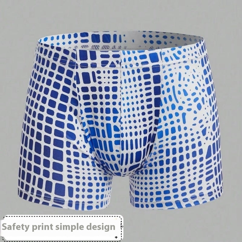 Ice Silk Men's Summer Mid Waist Printed Boxers