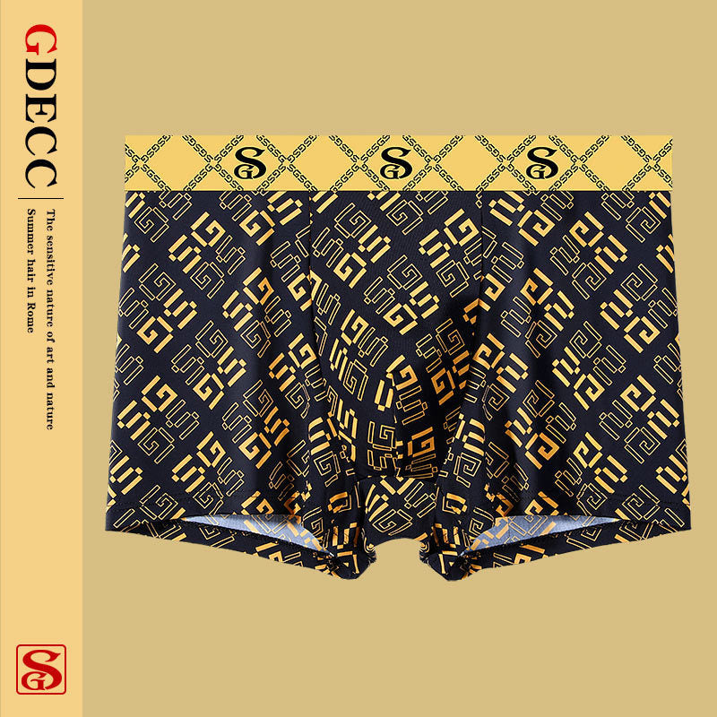 Summer Men's Ice Silk Retro Printed Antibacterial Shorts