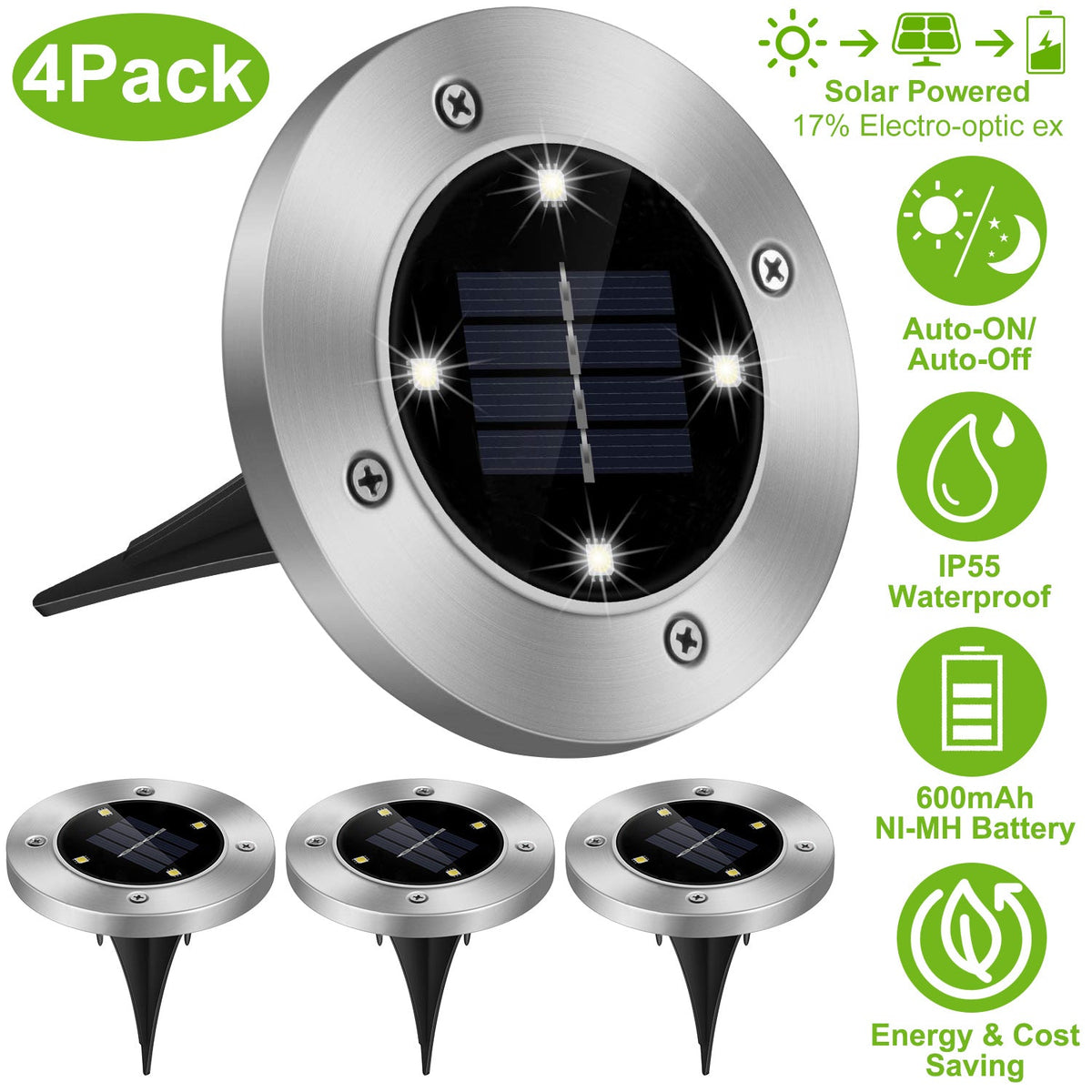 4pcs Solar Ground Light Waterproof Buried Light In-Ground Path Deck Lawn Patio Light 4LED GBruno Store
