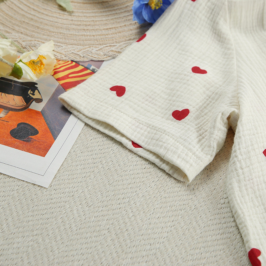 Heart Print Cotton Pajamas Cardigan