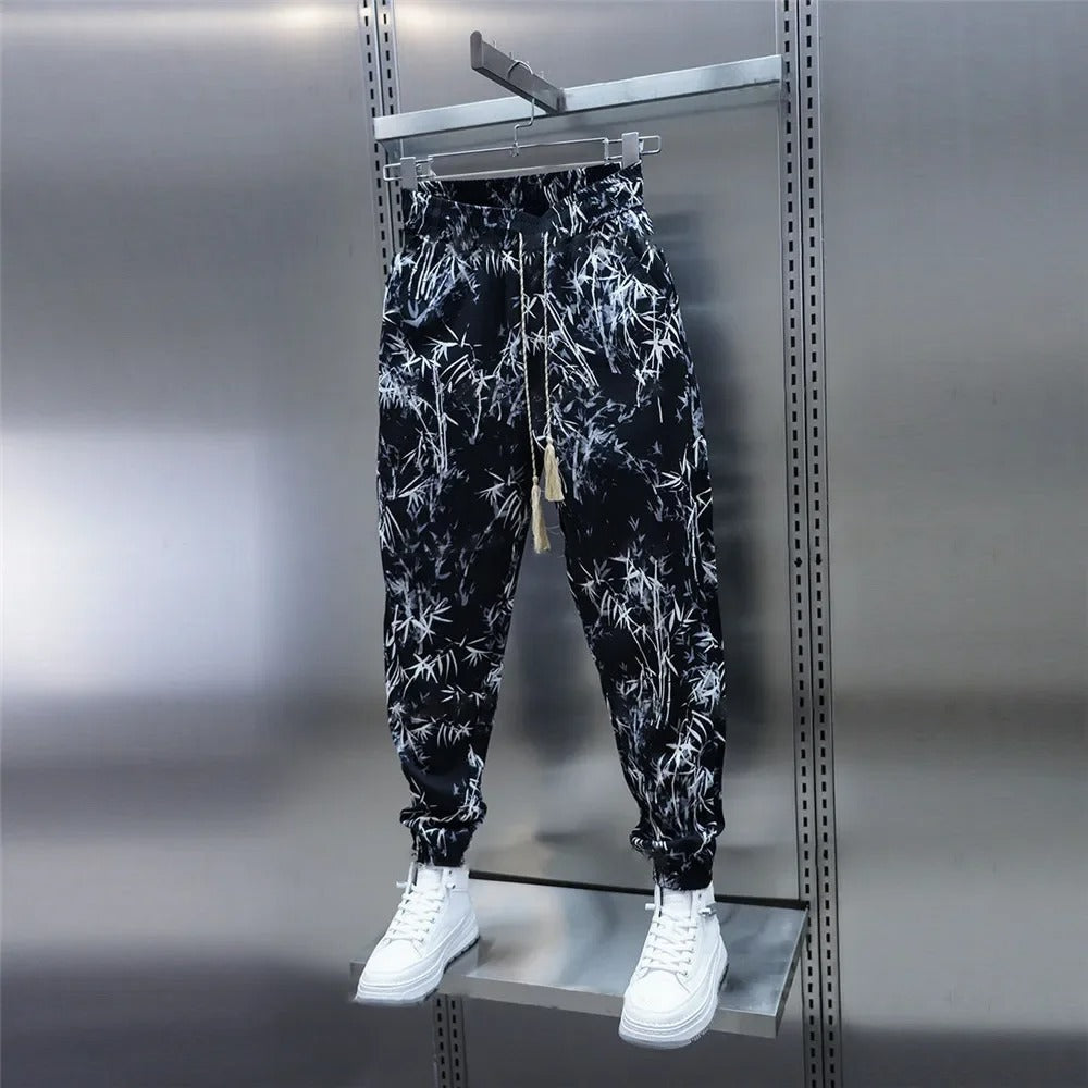 Men's Summer Loose Floral Ice Silk Harem Pants