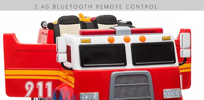 2 Seater Fire Truck Ride On Toy W/Wireless Control Working Water Shooting Hose Function PA System Red