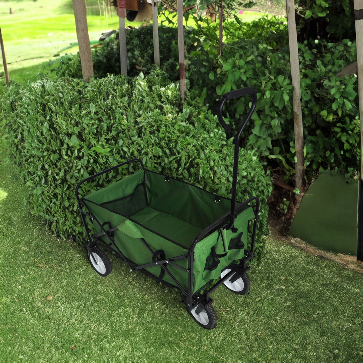 Folding Wagon Garden Shopping Beach Cart (Green)