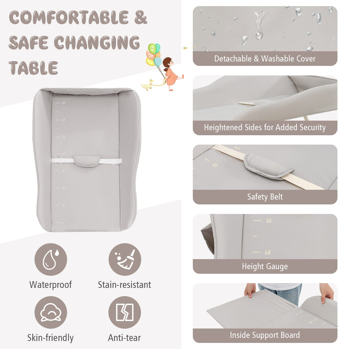 Baby Diaper Changing Table with Water Basin Wheel-Gray GBruno Store