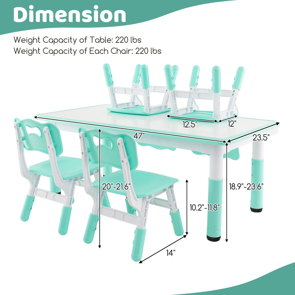 Kids Table and Chairs Set for 4 with Graffiti Desktop GBruno Store
