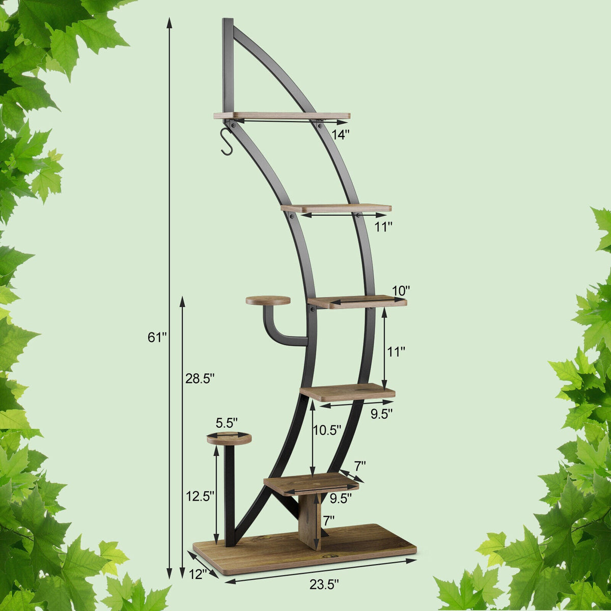 6-Tier 9 Potted Metal Plant Stand Holder Display Shelf with Hook-White DirectDeals