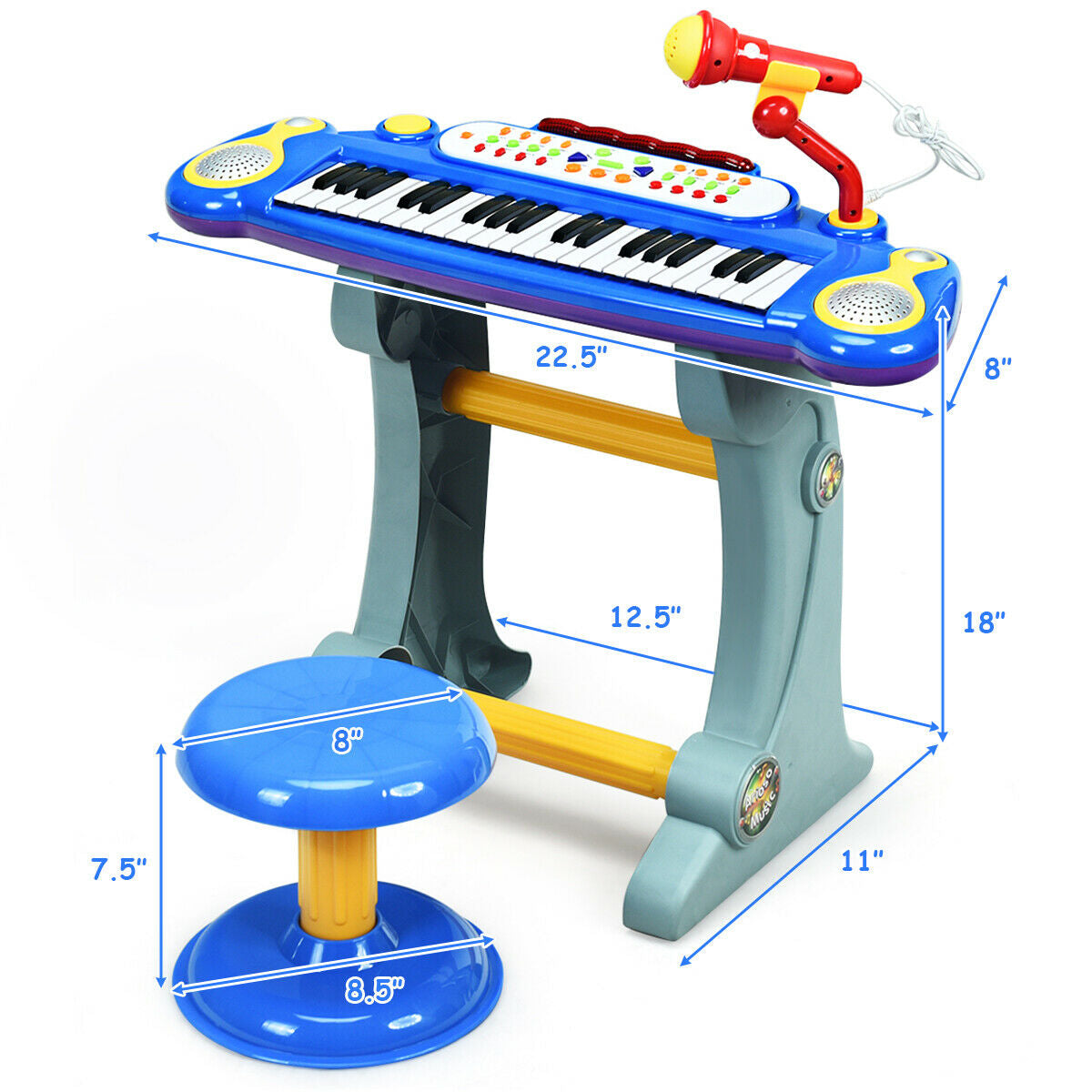 37 Key Electronic Keyboard Kids Toy Piano-Blue GBruno Store
