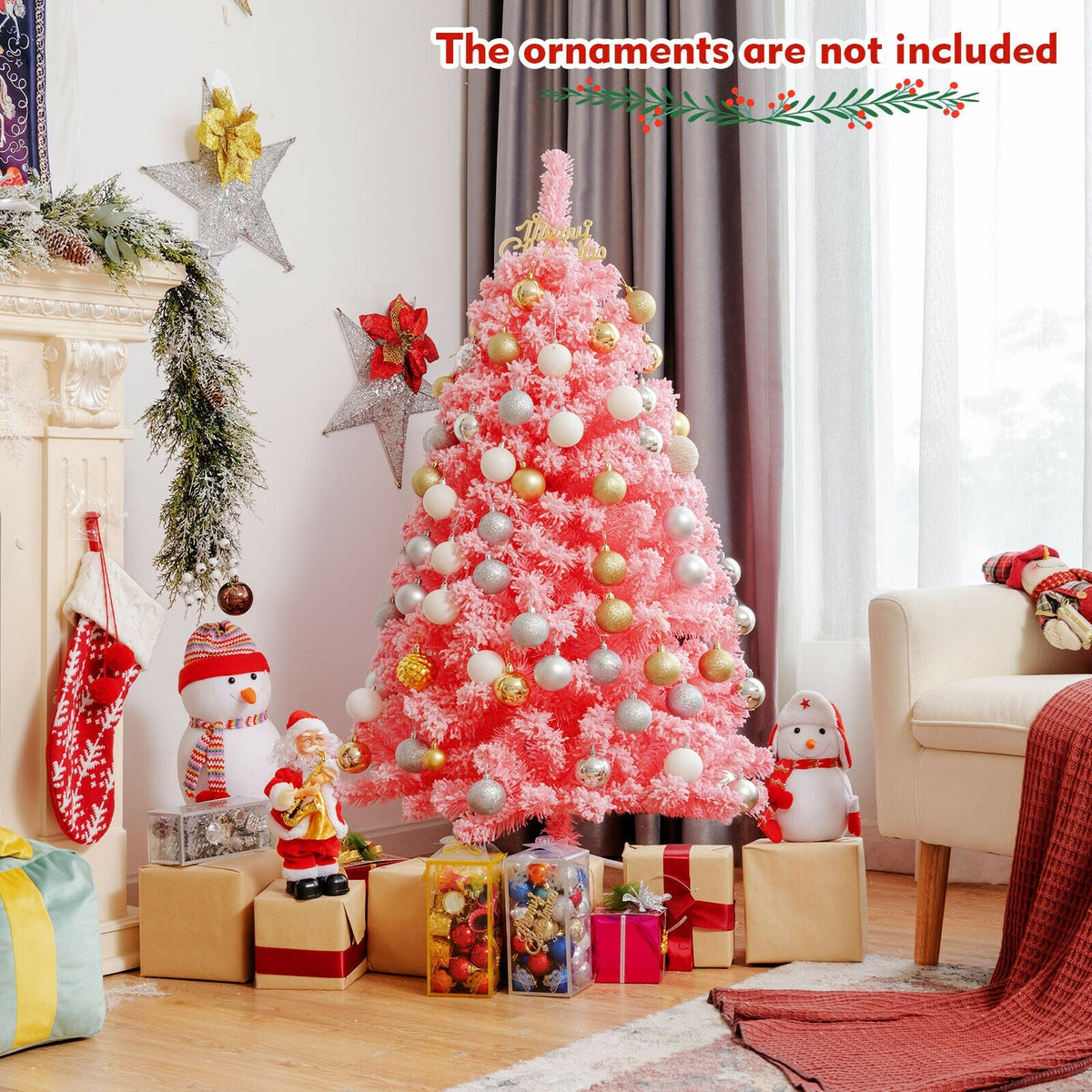 Pink Christmas Tree with Snow Flocked PVC Tips and Metal Stand