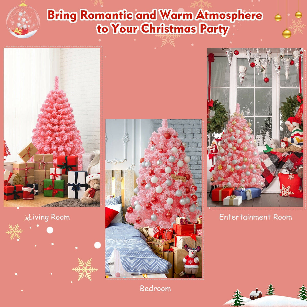 Pink Christmas Tree with Snow Flocked PVC Tips and Metal Stand