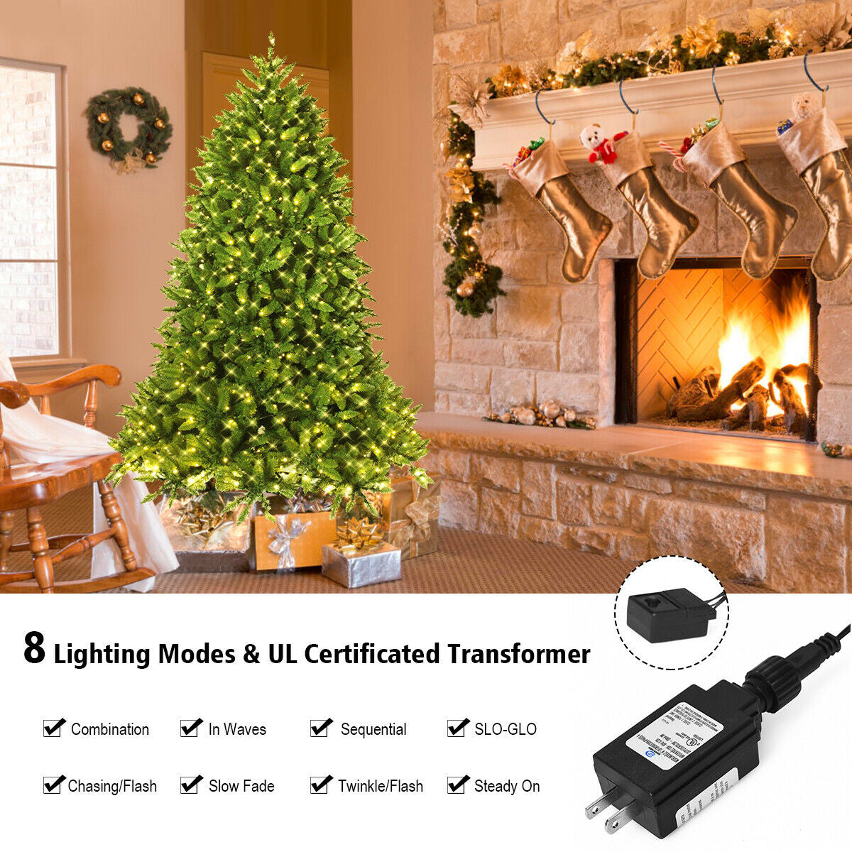 Premium Hinged Artificial Fir Christmas Tree with LED Lights