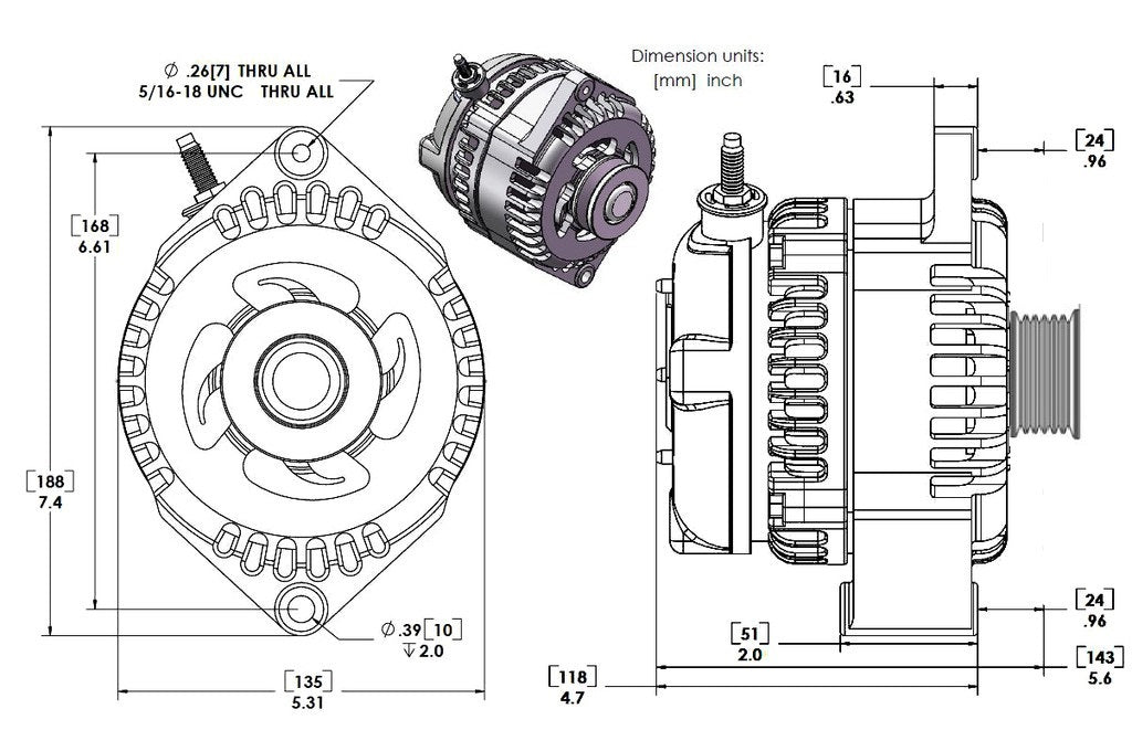 Mechman 320 Amp Racing Alternator 1965-1985 GM - Polished