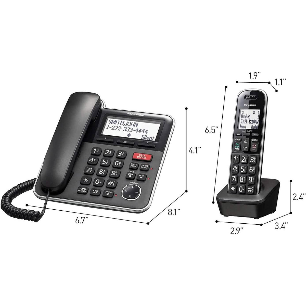 Panasonic Expandable Corded/Cordless Phone System with Answering Machine and One Touch Call Blocking – 2 Handsets  (Refurbished)