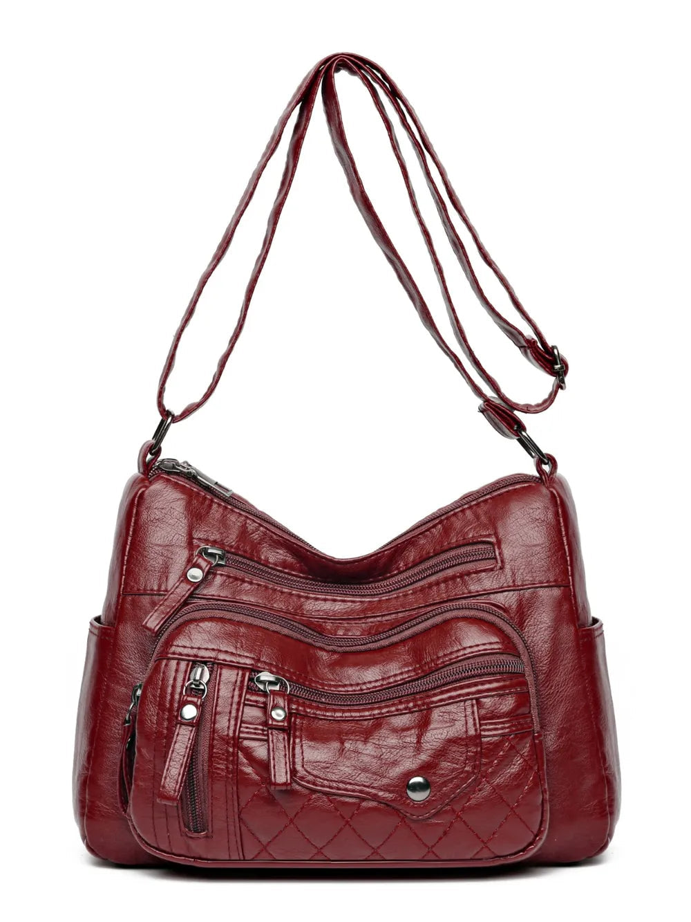 PU Leather Multi Pockets Adjustable Strap Shoulder Bag