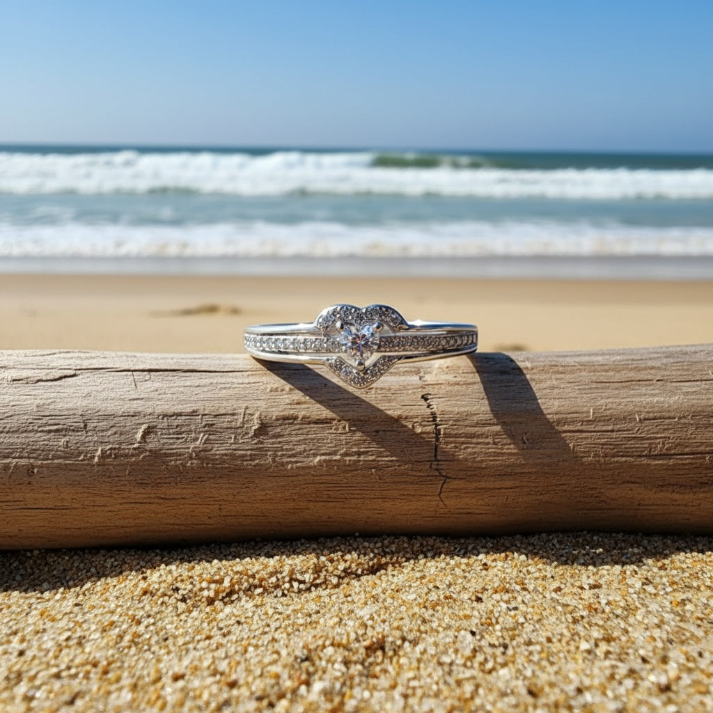 Elegant 925 Sterling Silver Heart Ring with Sparkling Zirconia DailySale