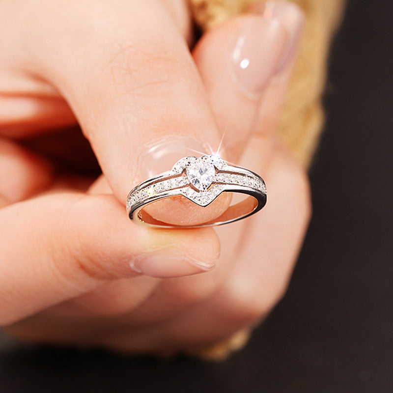 Elegant 925 Sterling Silver Heart Ring with Sparkling Zirconia DailySale