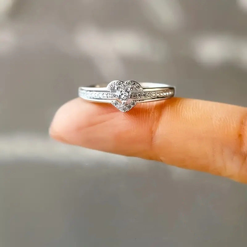 Elegant 925 Sterling Silver Heart Ring with Sparkling Zirconia DailySale