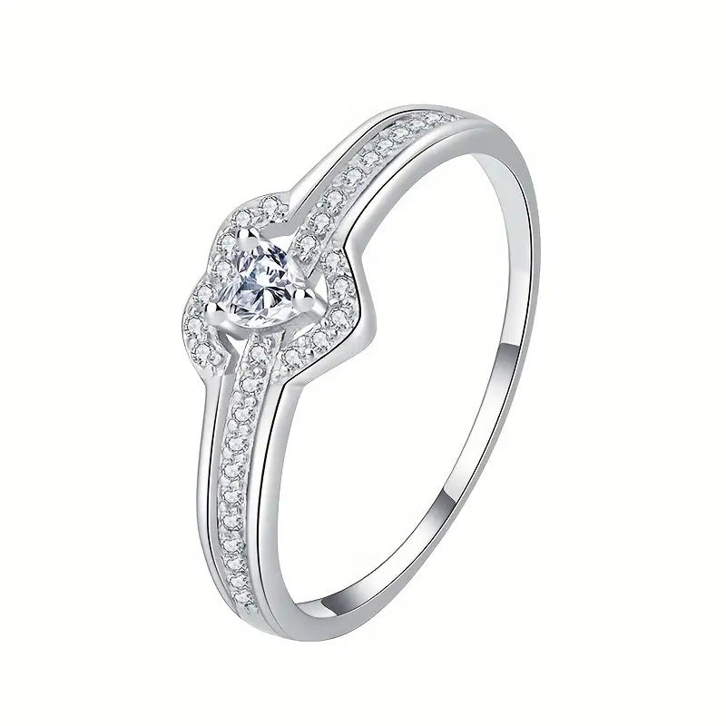 Elegant 925 Sterling Silver Heart Ring with Sparkling Zirconia DailySale