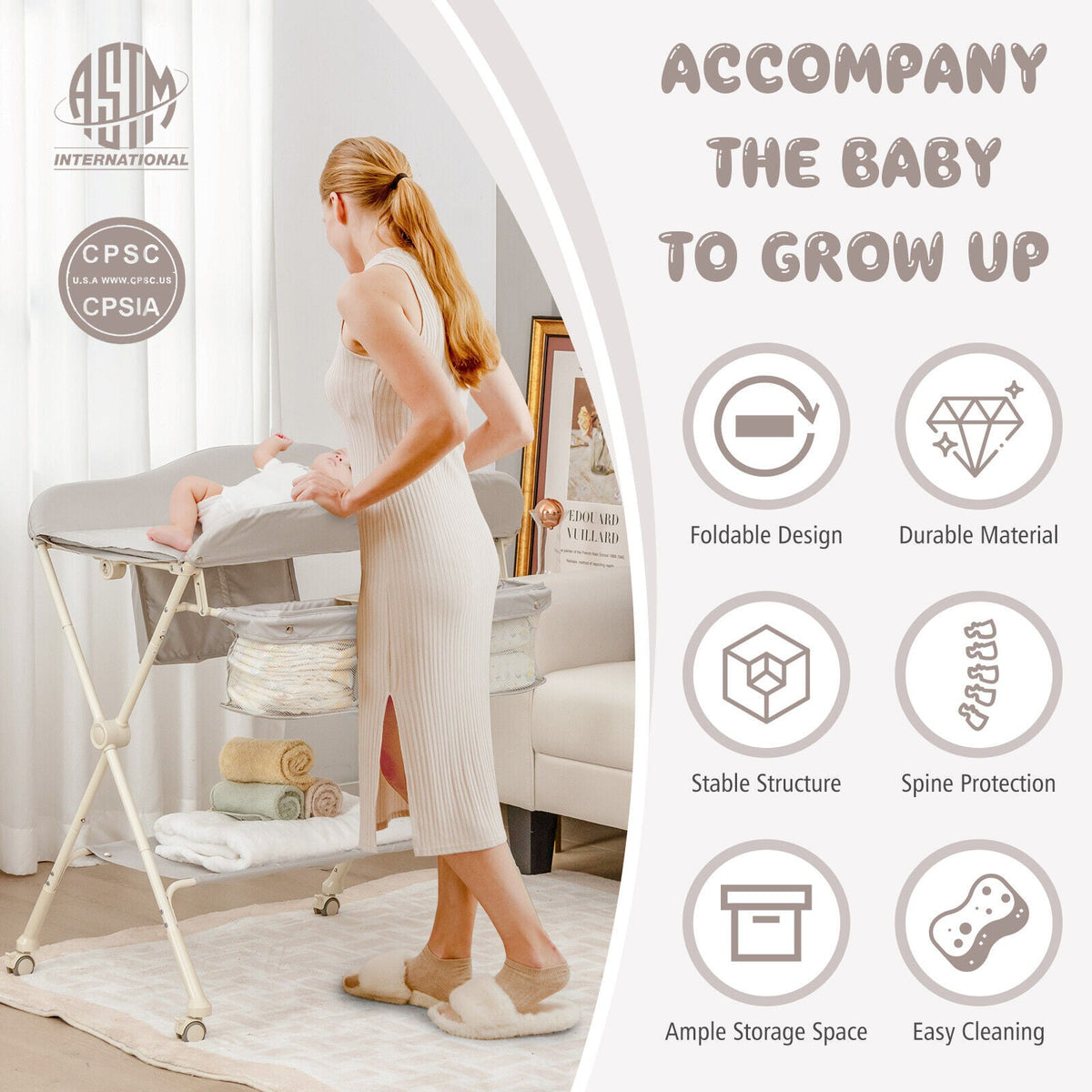 Baby Diaper Changing Table with Water Basin Wheel-Gray GBruno Store