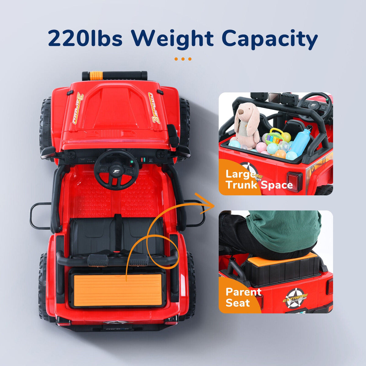 12V Electric Ride-On Car for Kids Ages 3-8 - Red/Black Truck Design