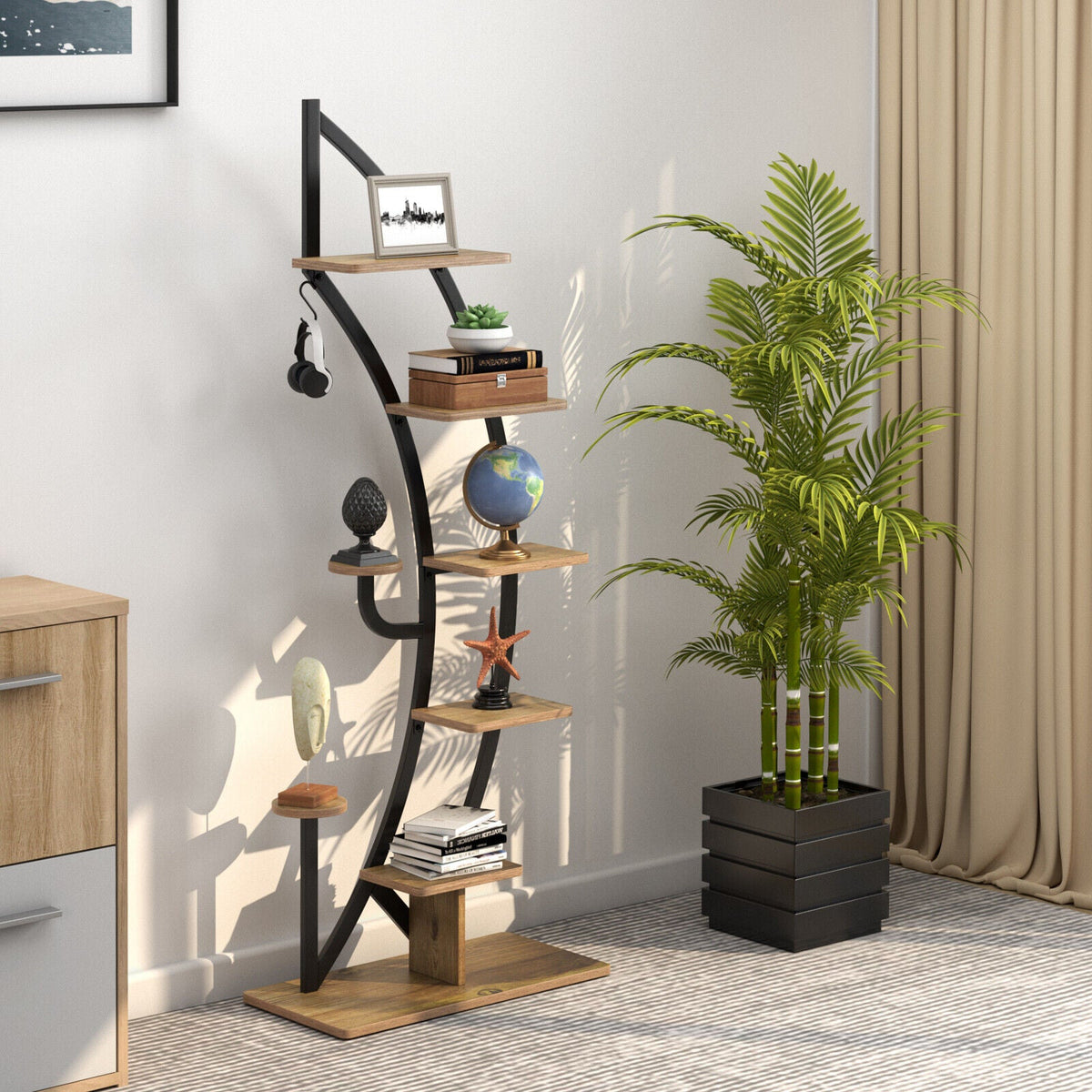 6-Tier 9 Potted Metal Plant Stand Holder Display Shelf with Hook-White DirectDeals