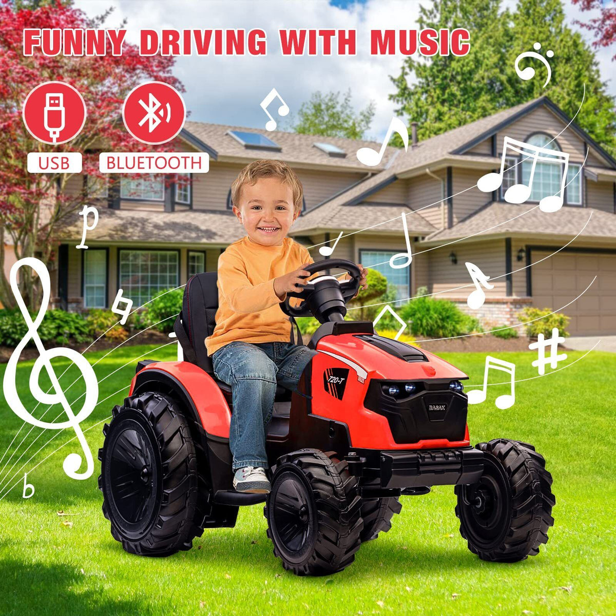 Electric Kids Ride on Tractor with Remote Control and LED Lights