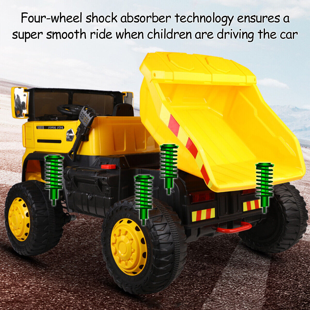 12V 2-Passenger Ride On Dump Truck with Remote Controlled Electric Construction Vehicle