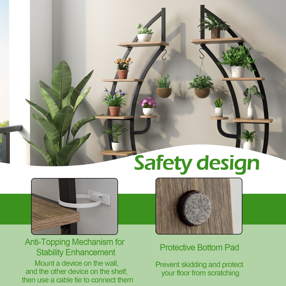 6-Tier 9 Potted Metal Plant Stand Holder Display Shelf with Hook-White DirectDeals