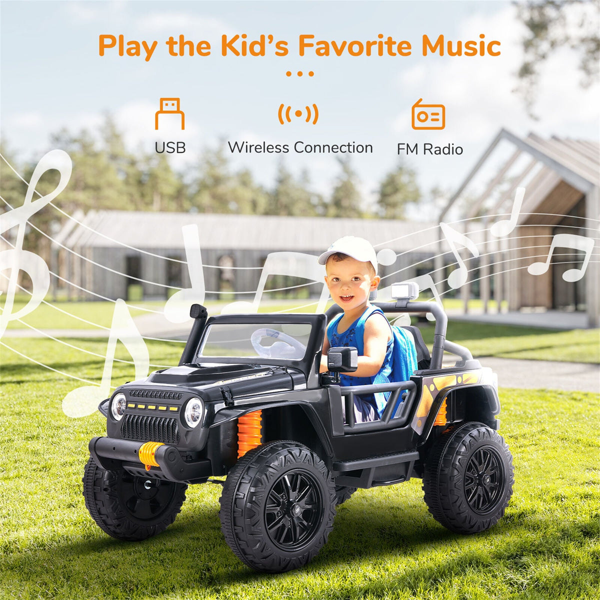 12V Electric Ride-On Car for Kids Ages 3-8 - Red/Black Truck Design