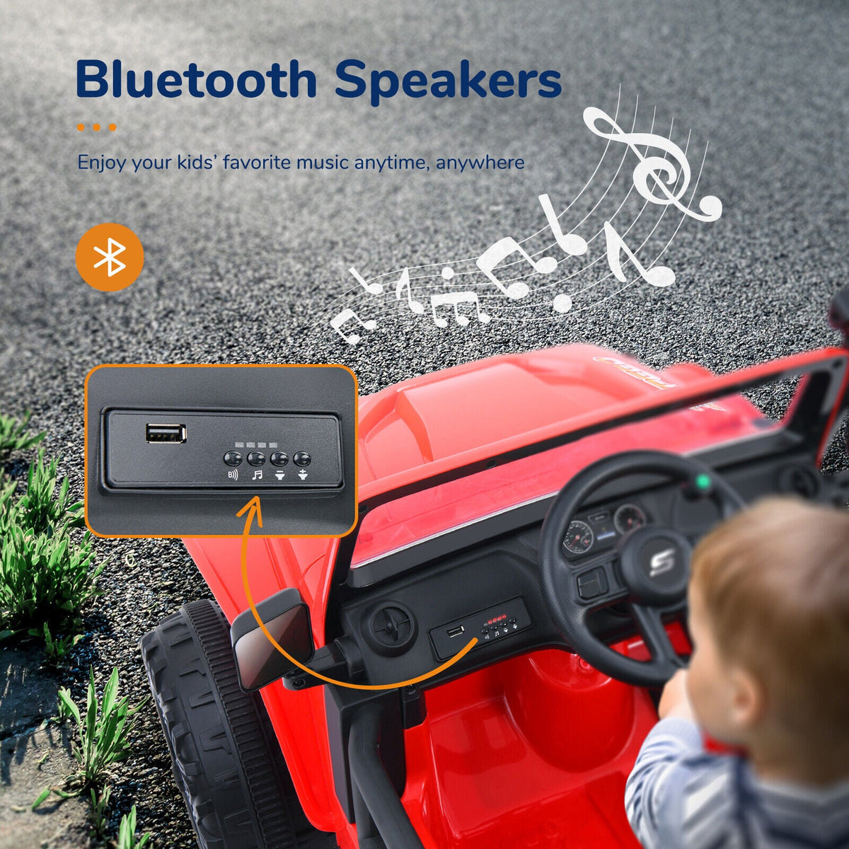 12V Electric Ride-On Car for Kids Ages 3-8 - Red/Black Truck Design