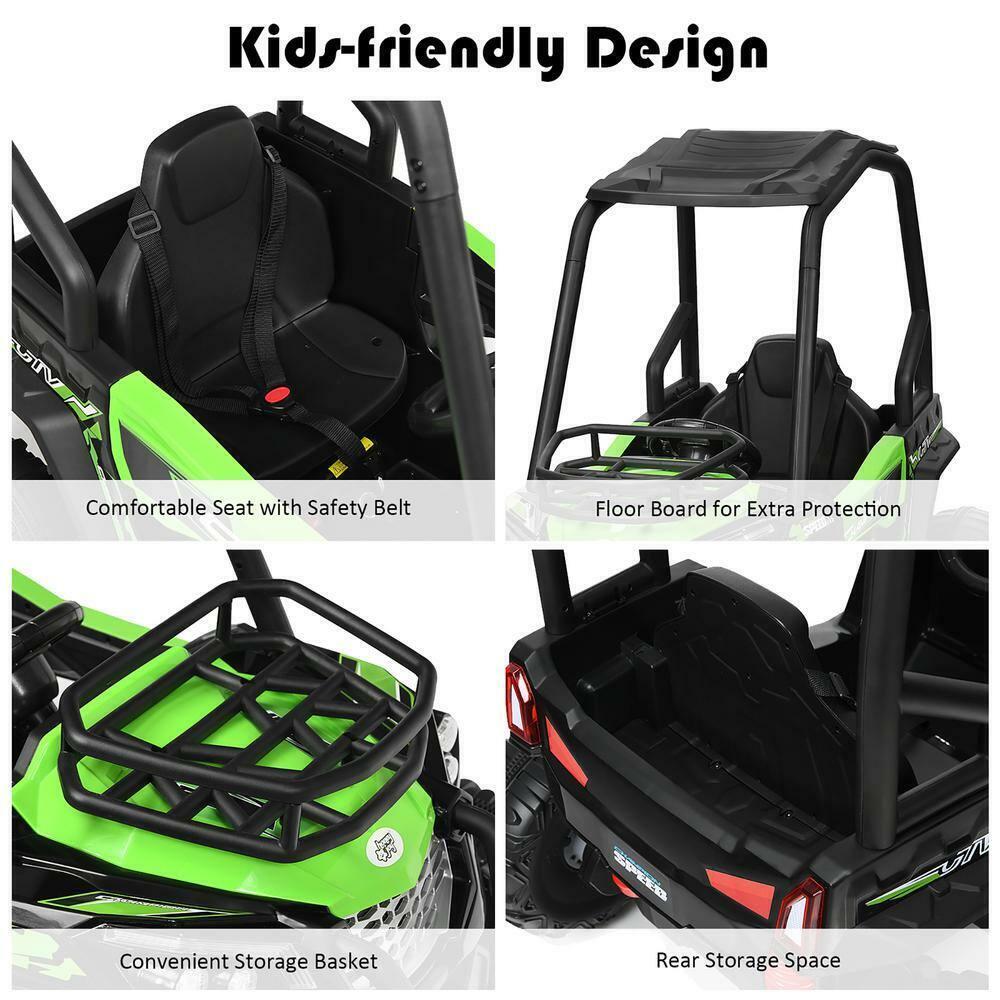 Off Road UTV Truck RC Electric Car for Kids - Ride On Toy with MP3 Player and Light Green Color - 12V