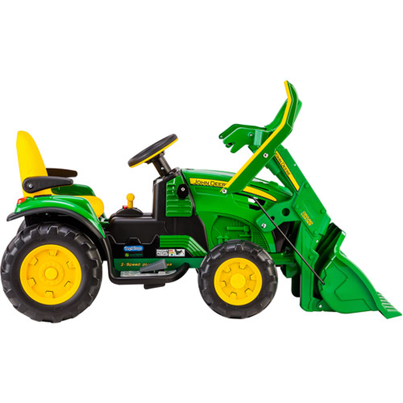 Adjustable Seat 12V Battery-Powered Ride-On Ground Loader with Flip-up Armrests