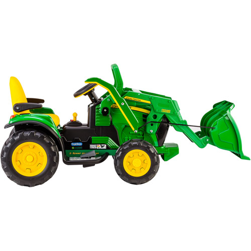 Adjustable Seat 12V Battery-Powered Ride-On Ground Loader with Flip-up Armrests
