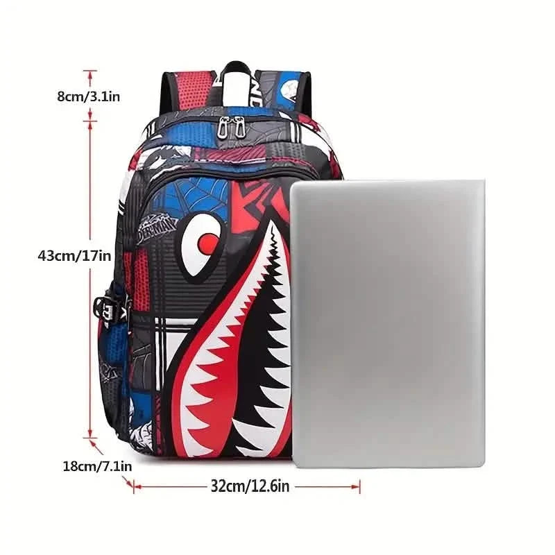Patterned Shark Nylon Student Backpack