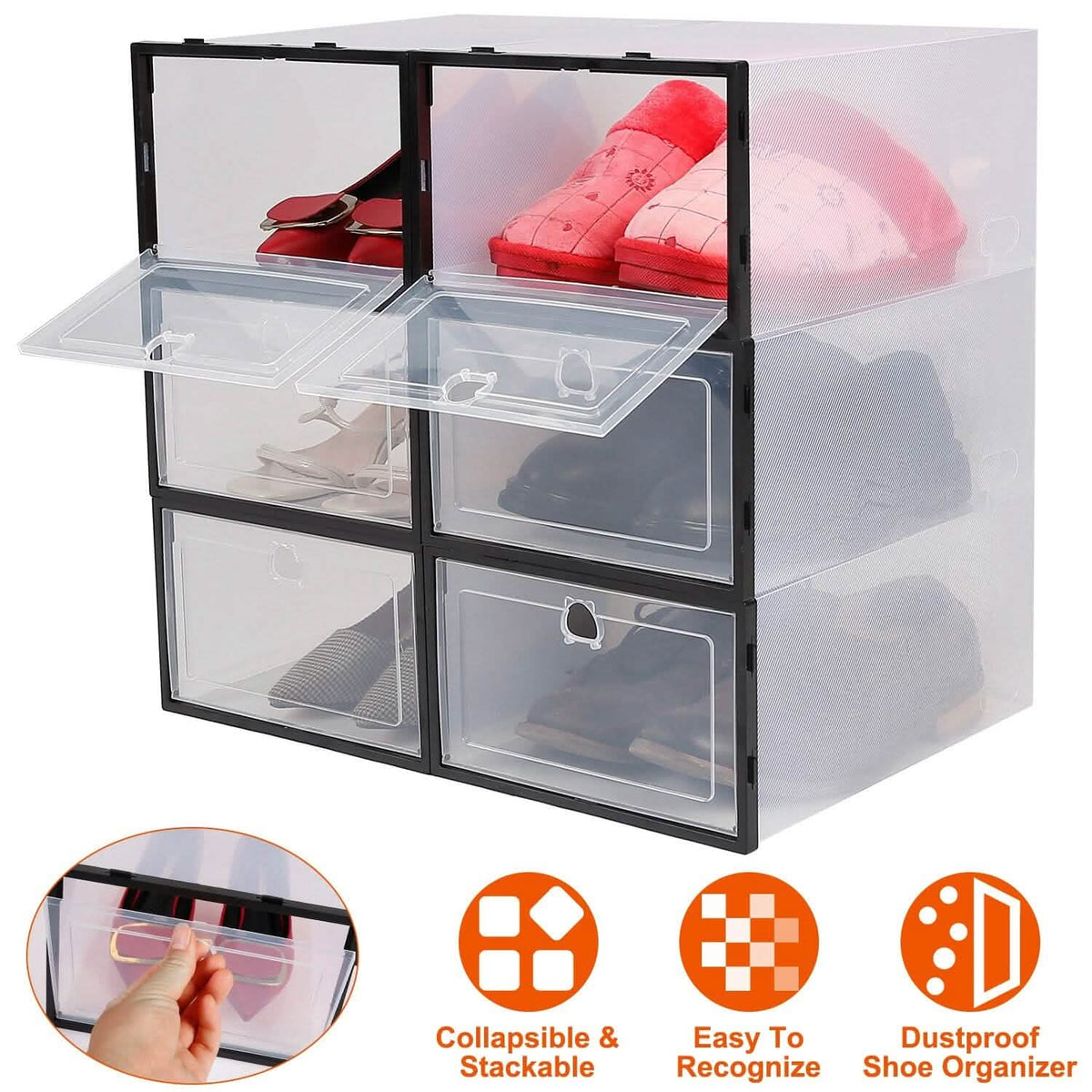 Stackable Shoe Storage Bin Transparent Dustproof