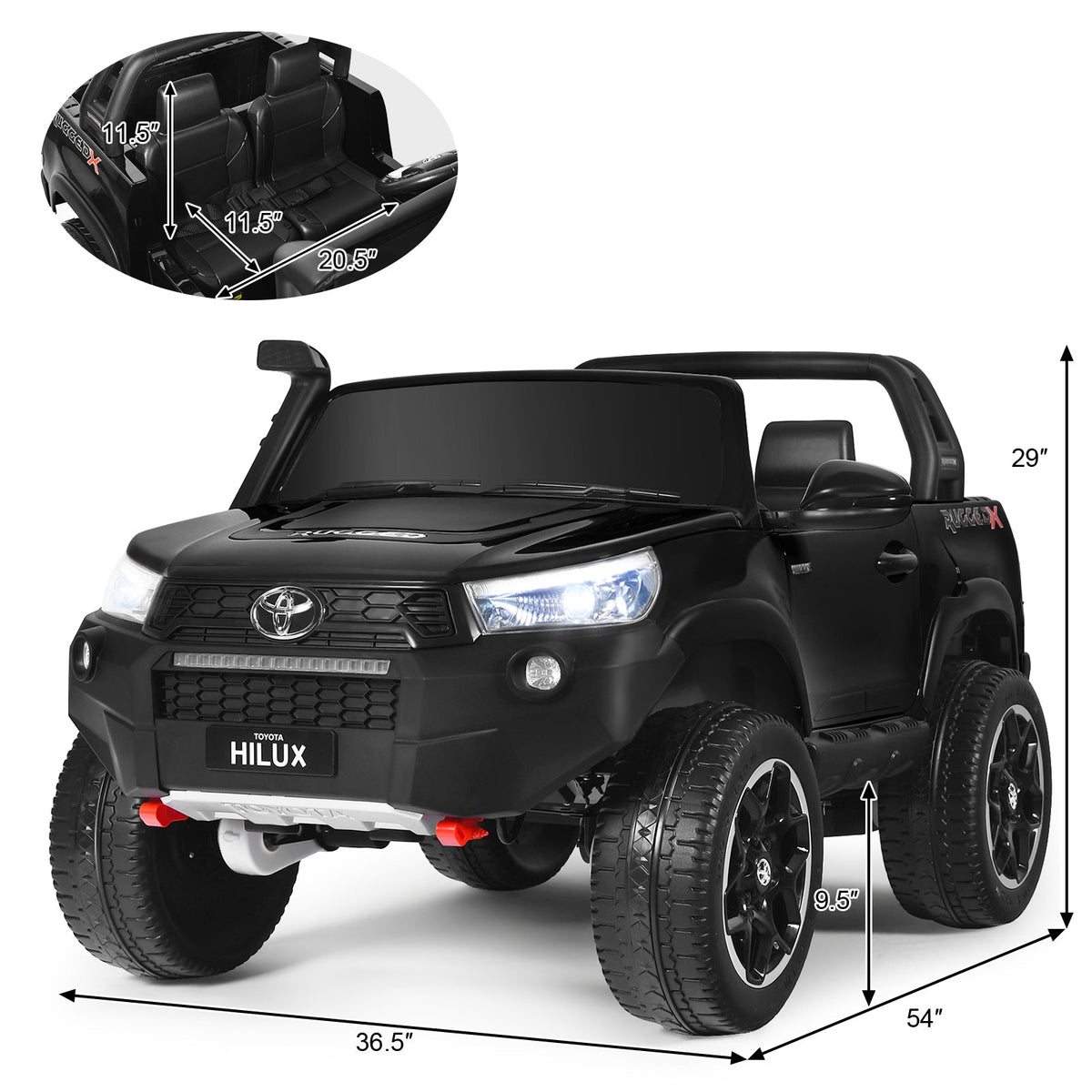 2-Seater Toyota Hilux Ride On Truck with Remote Control - 4WD, 2*12V Battery Powered