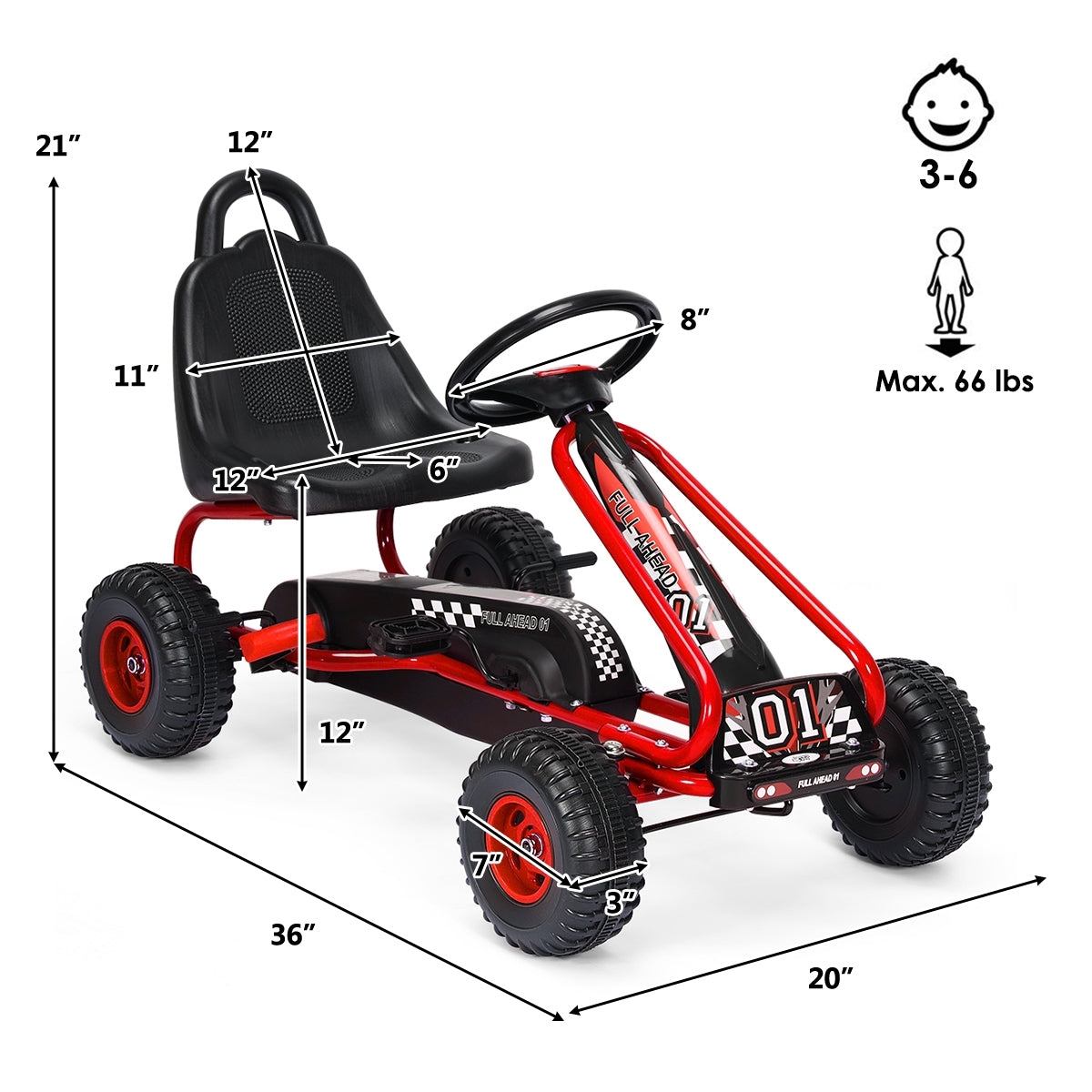 4 Wheel Pedal Powered Ride On with Adjustable Seat-Red GBruno Store